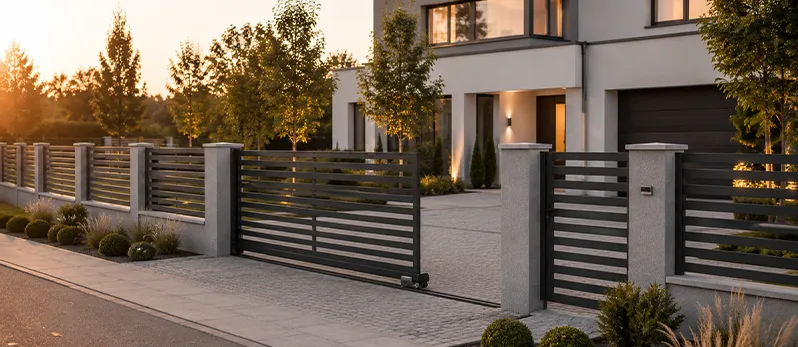 Moderne Aluminium-Zaunanlage von MAS ZAUNBAU an einem hochwertigen Einfamilienhaus